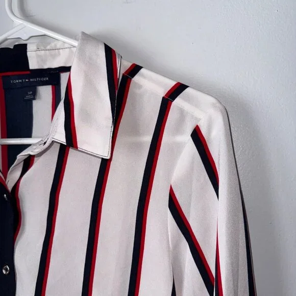 Tommy Hilfiger Womens Striped Button-Down Shirt S/P Polyester - Picture 3 of 6